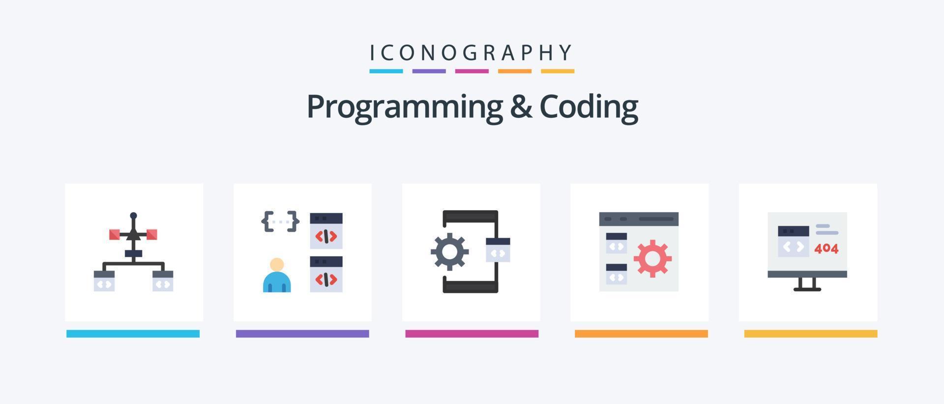 Programming And Coding Flat 5 Icon Pack Including develop. app. development. management. develop. Creative Icons Design vector