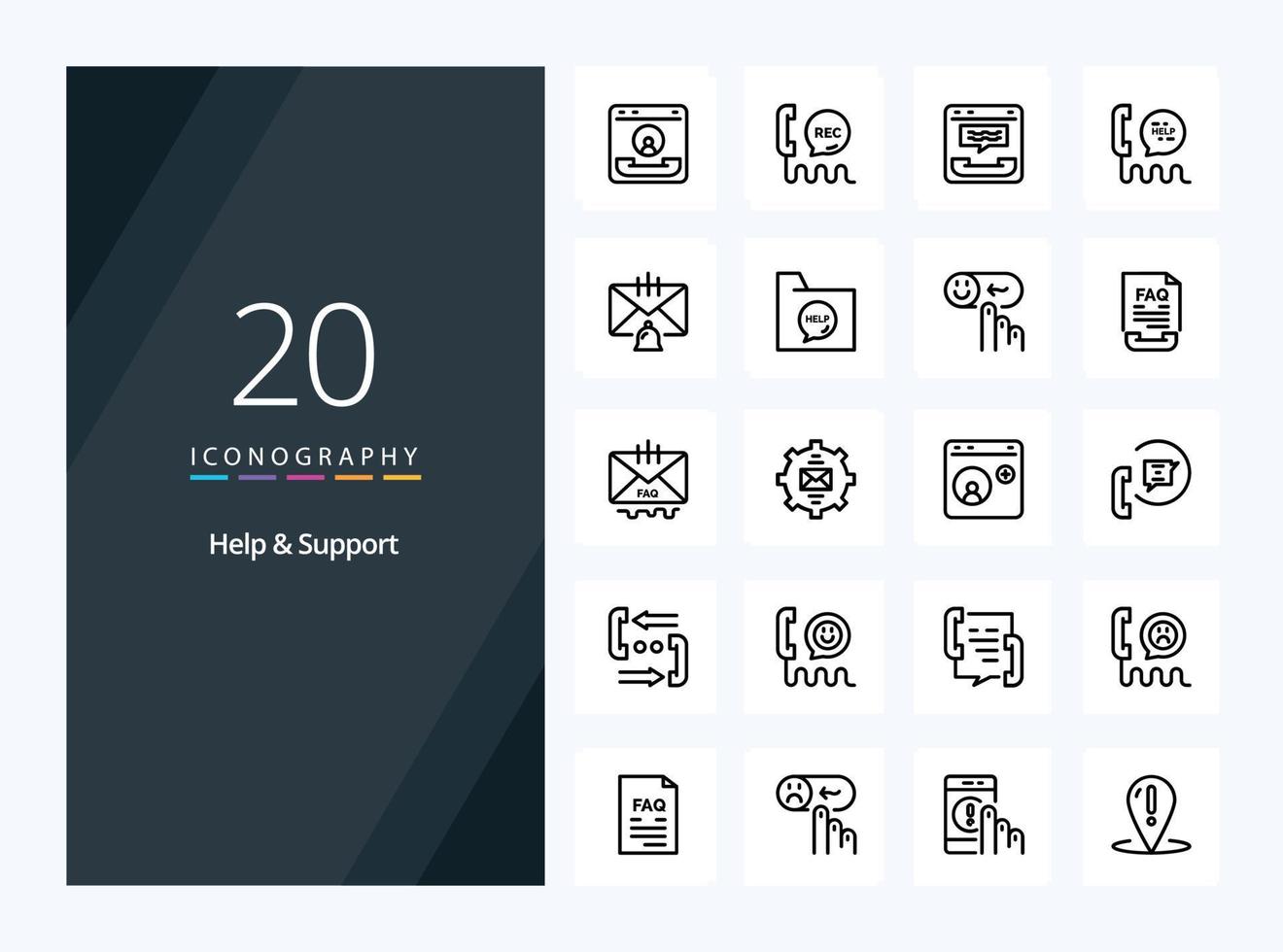 20 Help And Support Outline icon for presentation vector