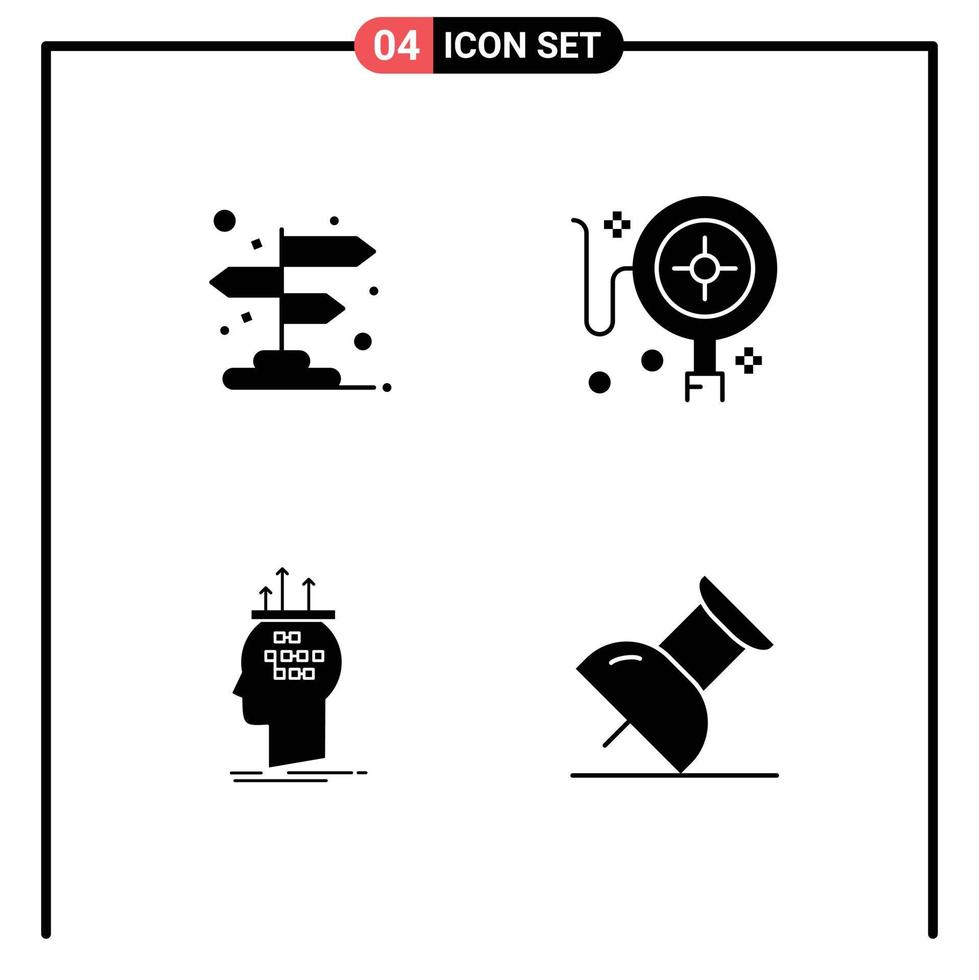 Universal Icon Symbols Group of 4 Modern Solid Glyphs of arrow conclusion pointer online thinking Editable Vector Design Elements
