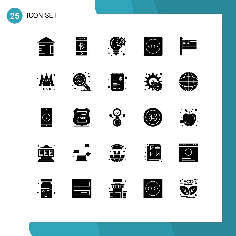 Set of 25 Modern UI Icons Symbols Signs for flag energy bulb eco project Editable Vector Design Elements