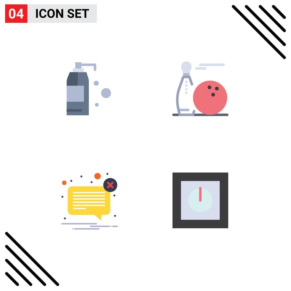 Group of 4 Modern Flat Icons Set for cleaning error ball play message Editable Vector Design Elements