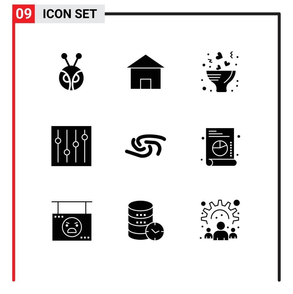 Pictogram Set of 9 Simple Solid Glyphs of coin tuning hut options romance Editable Vector Design Elements