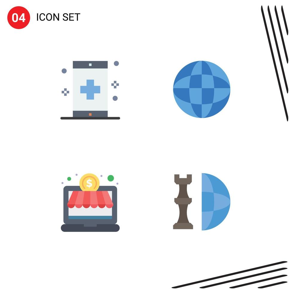 Group of 4 Modern Flat Icons Set for app online shop form location money Editable Vector Design Elements