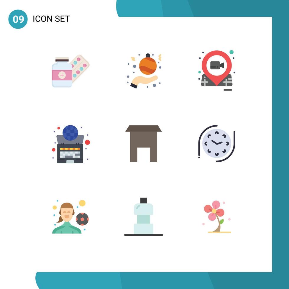 User Interface Pack of 9 Basic Flat Colors of system globe hand global pin Editable Vector Design Elements