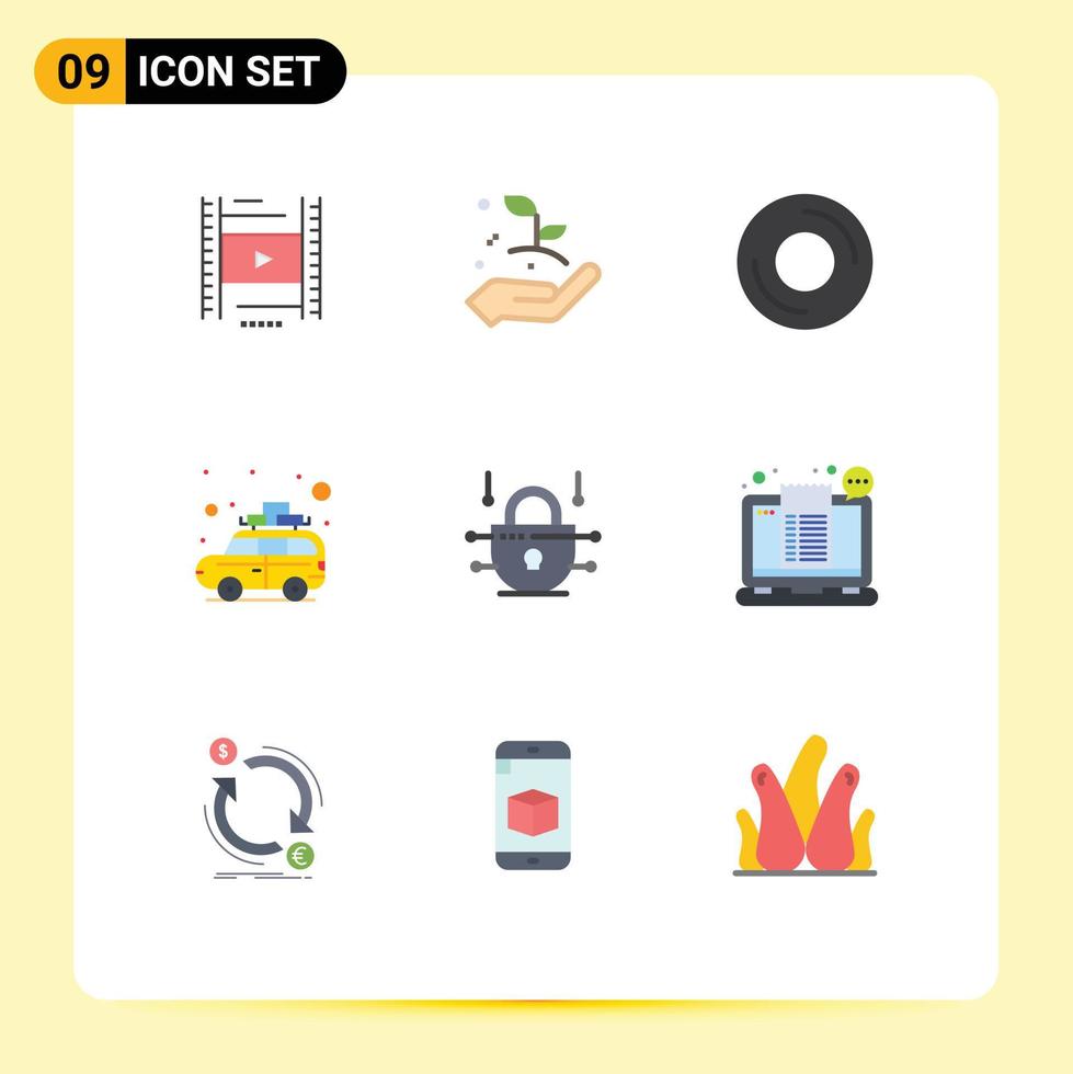 Set of 9 Modern UI Icons Symbols Signs for internet travel computers car hardware Editable Vector Design Elements