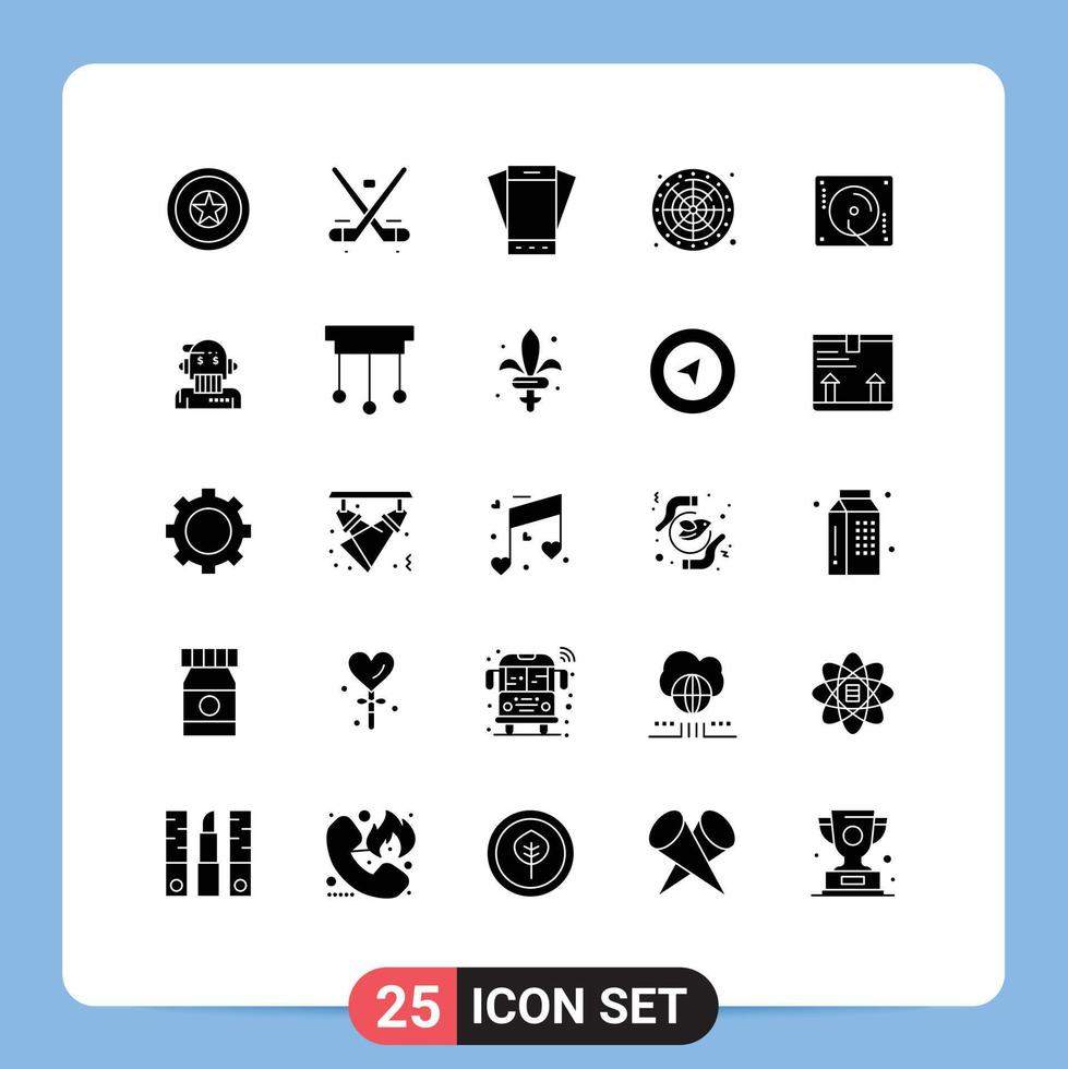 Pack of 25 creative Solid Glyphs of play wheel olympics lucky smartphone Editable Vector Design Elements