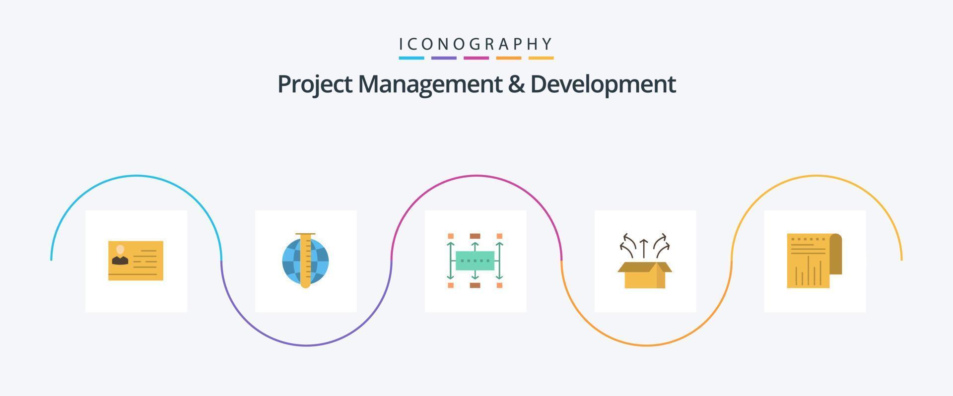 Project Management And Development Flat 5 Icon Pack Including launch. release. market. planning. business vector