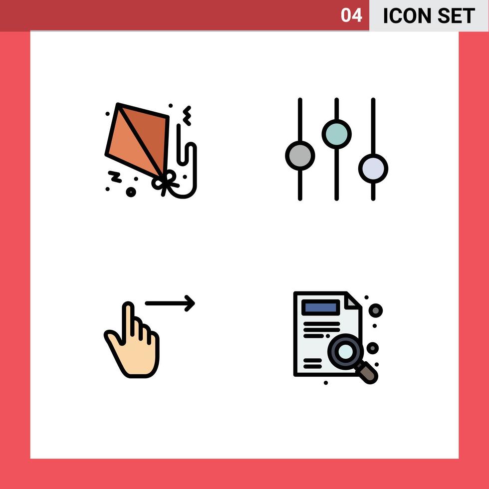 Set of 4 Vector Filledline Flat Colors on Grid for kite right paper tuning swipe Editable Vector Design Elements