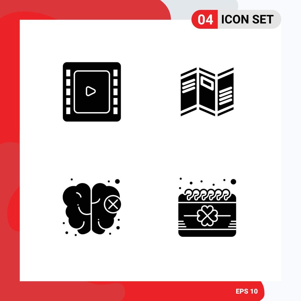 4 Creative Icons Modern Signs and Symbols of cienma tape mind newspaper paper date Editable Vector Design Elements