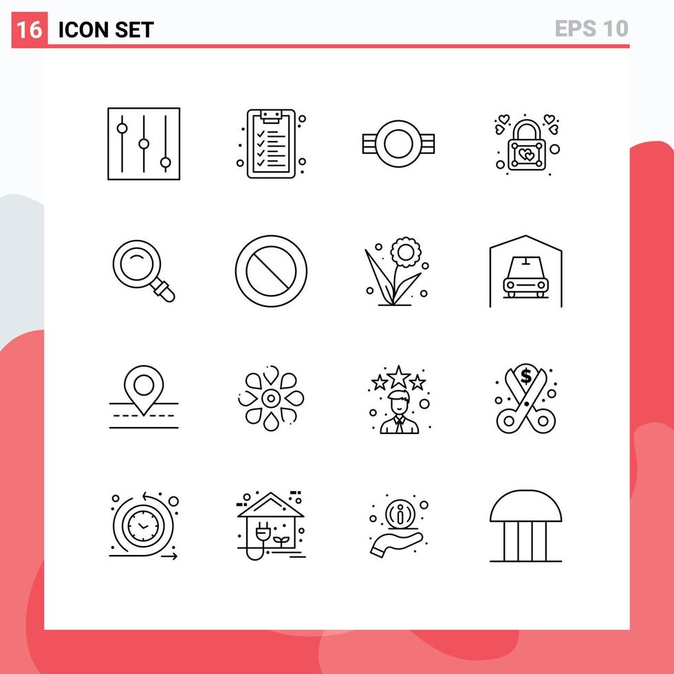 Modern Set of 16 Outlines and symbols such as ban view rank search padlock Editable Vector Design Elements