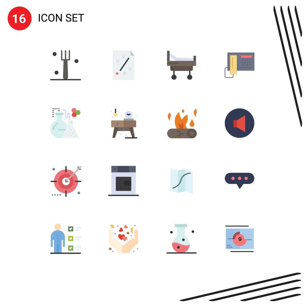 Flat Color Pack of 16 Universal Symbols of test flask bed hardware phone Editable Pack of Creative Vector Design Elements