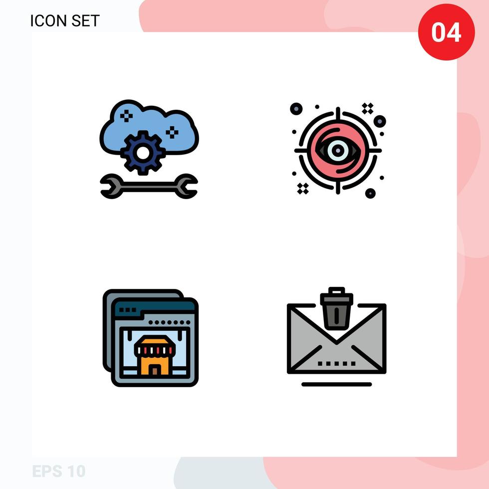 Pictogram Set of 4 Simple Filledline Flat Colors of cloud application service view cloud settings focus online Editable Vector Design Elements
