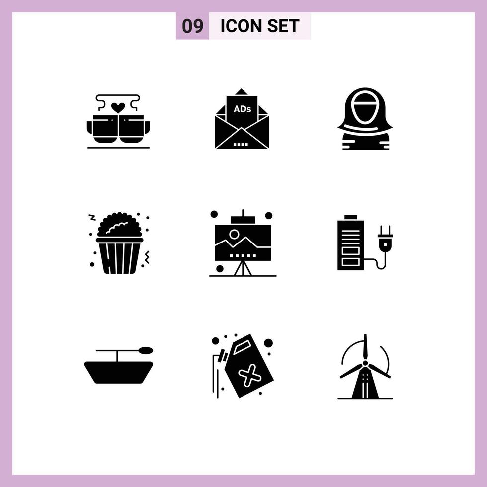 Stock Vector Icon Pack of 9 Line Signs and Symbols for food popcorn letter islam character Editable Vector Design Elements