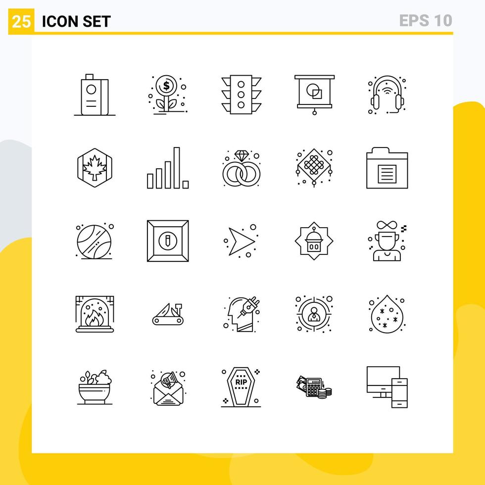 25 User Interface Line Pack of modern Signs and Symbols of device projector light education rule Editable Vector Design Elements