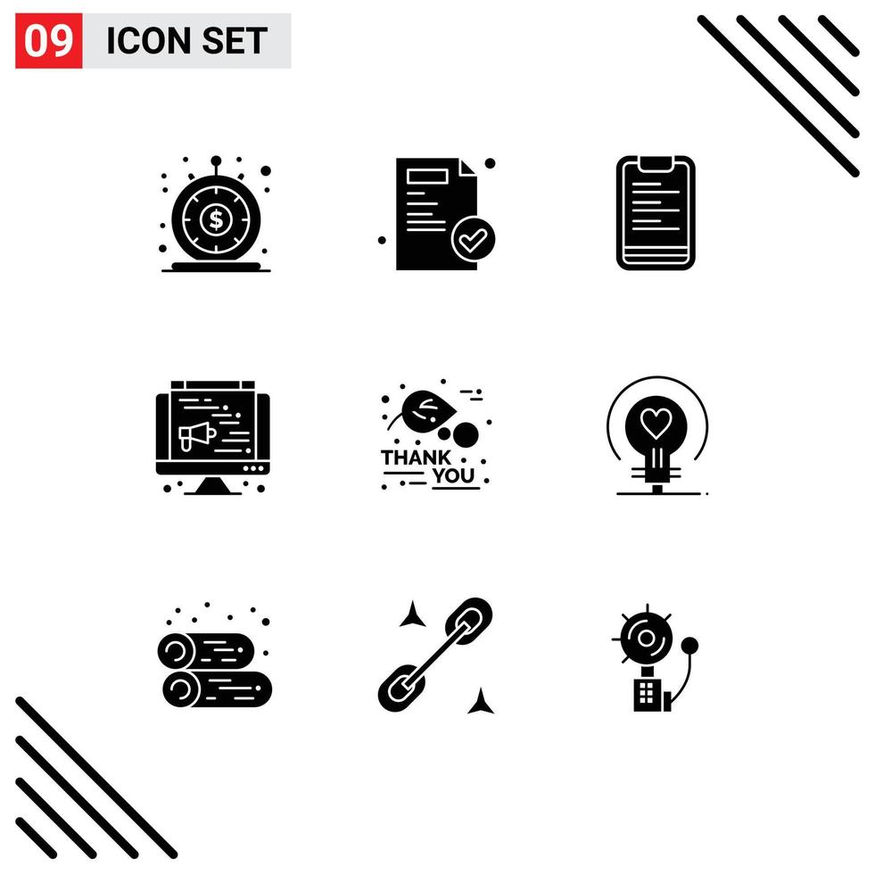 Set of 9 Modern UI Icons Symbols Signs for leaf thanks day clipboard web computer Editable Vector Design Elements