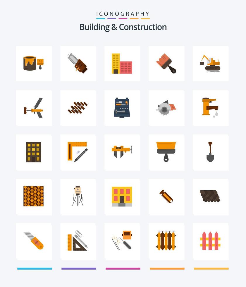 Creative Building And Construction 25 Flat icon pack  Such As lift. crane. architecture. paint. building vector