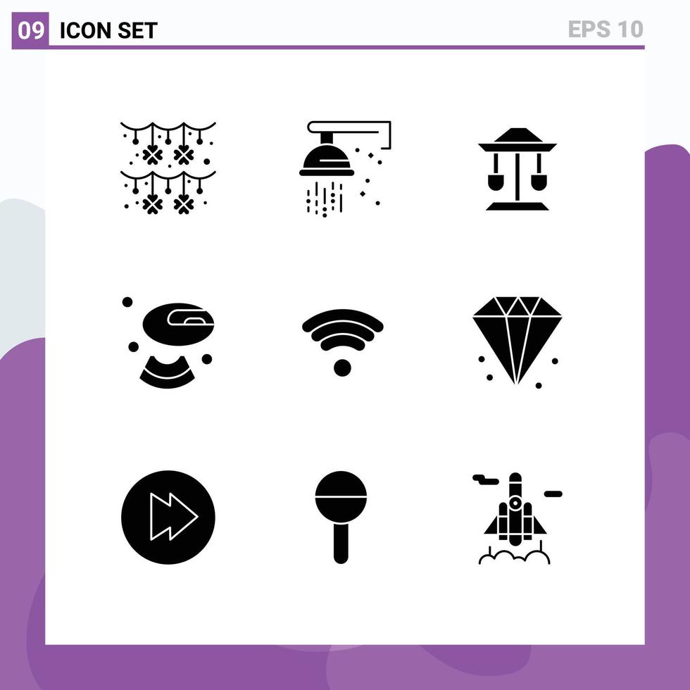 Pack of 9 Modern Solid Glyphs Signs and Symbols for Web Print Media such as wireless technology drum drink melon Editable Vector Design Elements