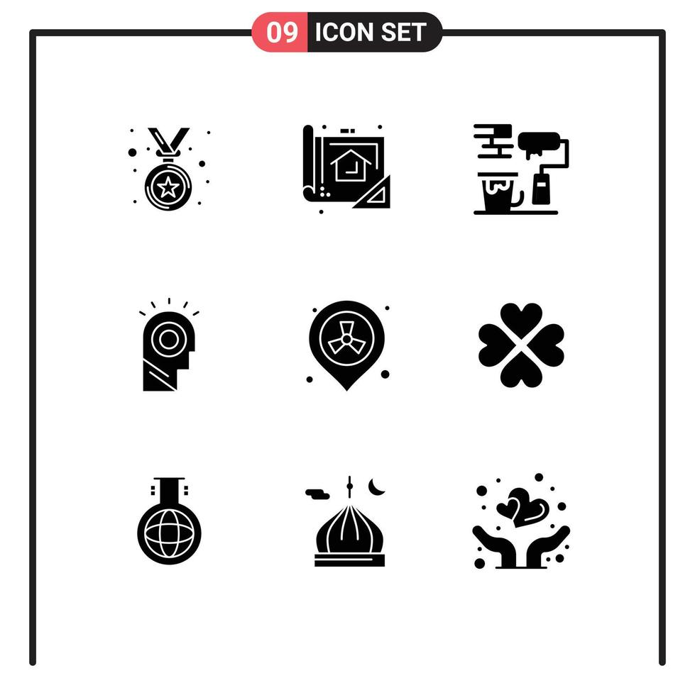 Modern Set of 9 Solid Glyphs Pictograph of placeholder hat paint brush man idea Editable Vector Design Elements