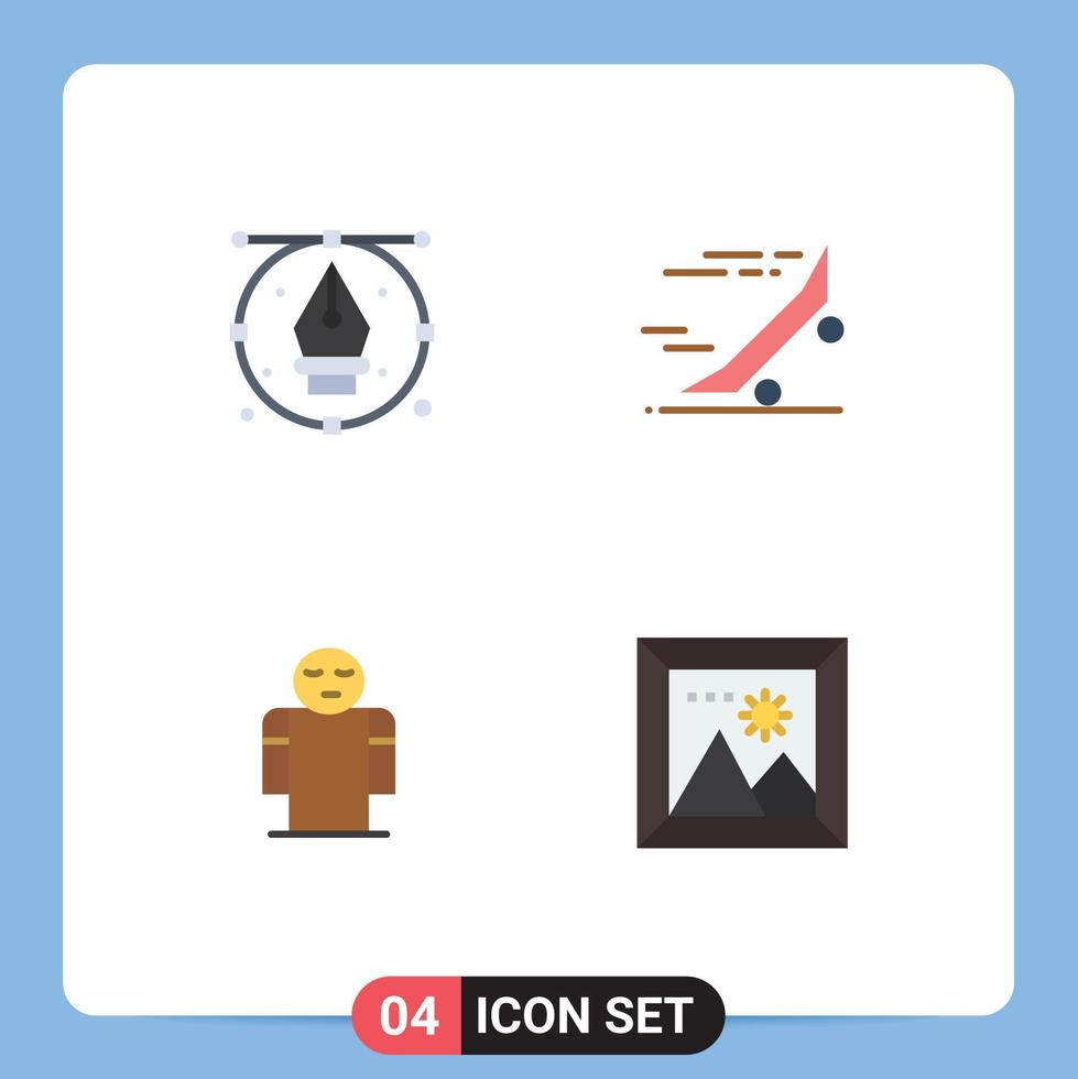Pack of 4 creative Flat Icons of art skateboard pen ride hands Editable Vector Design Elements
