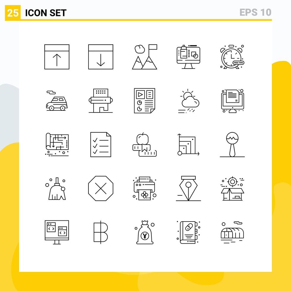 Modern Set of 25 Lines Pictograph of car watch computer hobby timer Editable Vector Design Elements