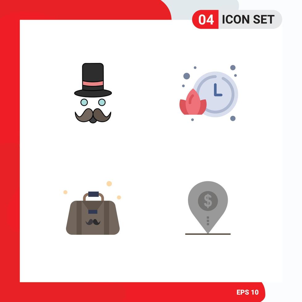 4 User Interface Flat Icon Pack of modern Signs and Symbols of moustache dad santa clause time fathers day Editable Vector Design Elements