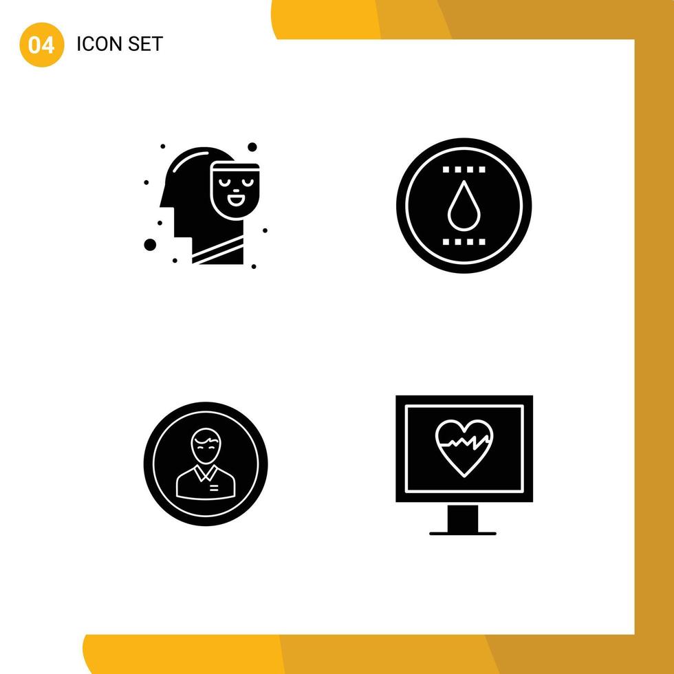 Stock Vector Icon Pack of 4 Line Signs and Symbols for human business face power man Editable Vector Design Elements