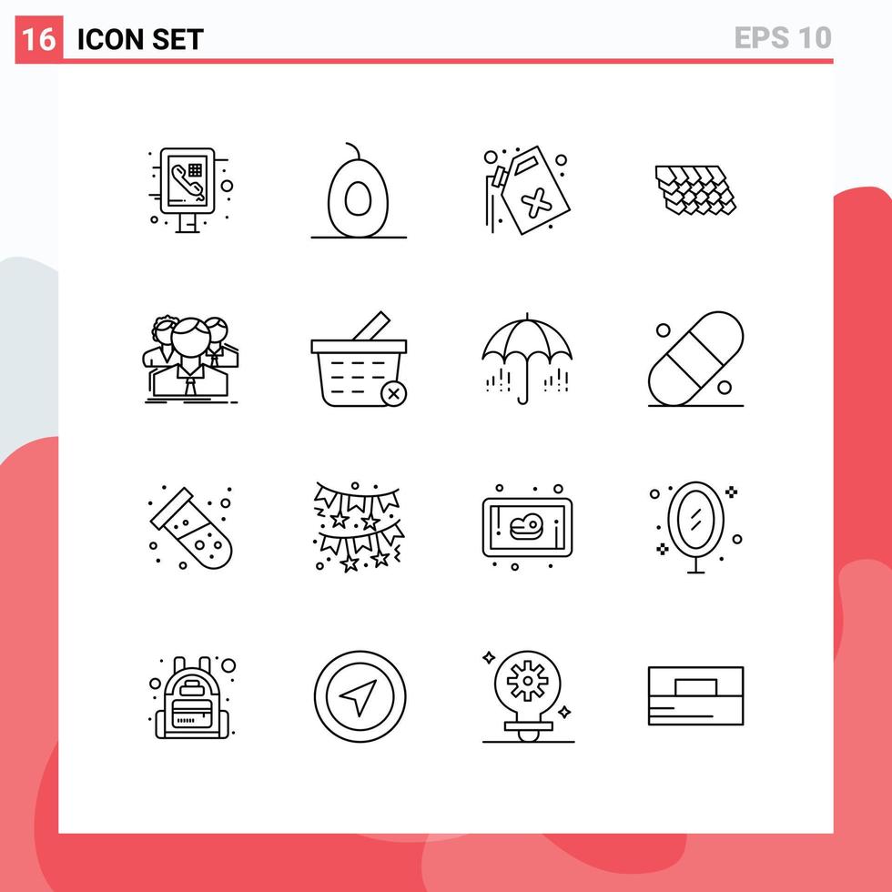 Universal Icon Symbols Group of 16 Modern Outlines of people group gas construction tile Editable Vector Design Elements