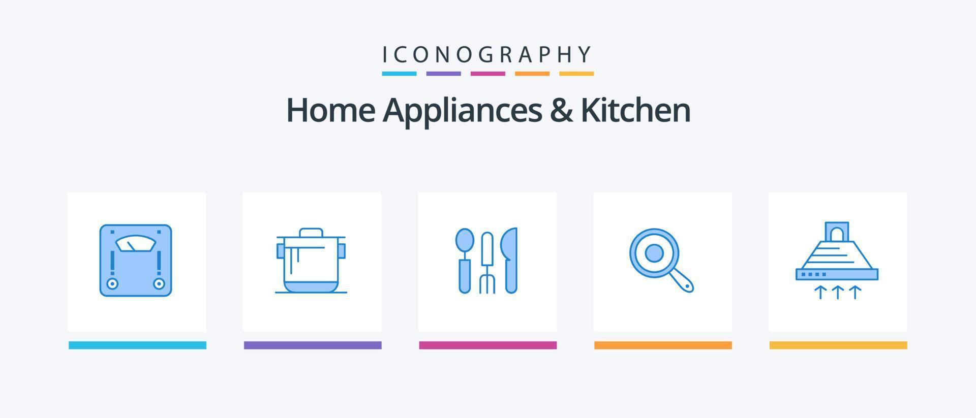 Home Appliances And Kitchen Blue 5 Icon Pack Including cooking. griddle. cutlery. kitchen. pan. Creative Icons Design vector