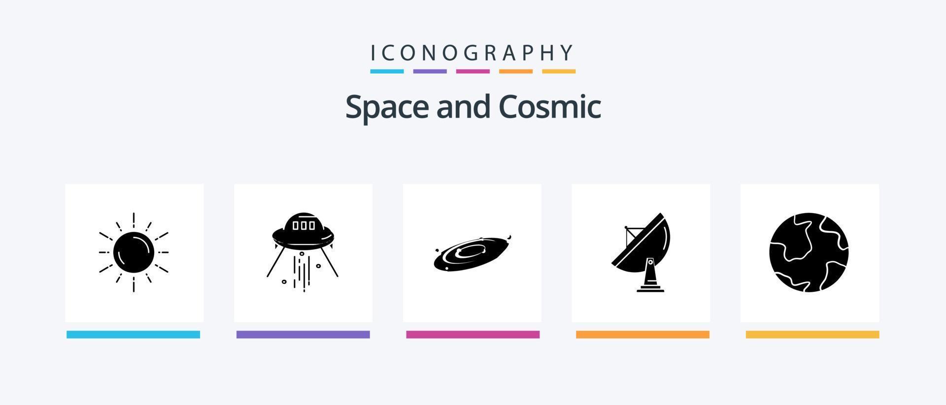 Space Glyph 5 Icon Pack Including antenna. universe. rocket. system. astronomy. Creative Icons Design vector