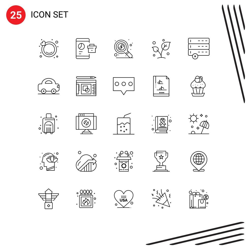 Set of 25 Vector Lines on Grid for data tree find sprout nature Editable Vector Design Elements