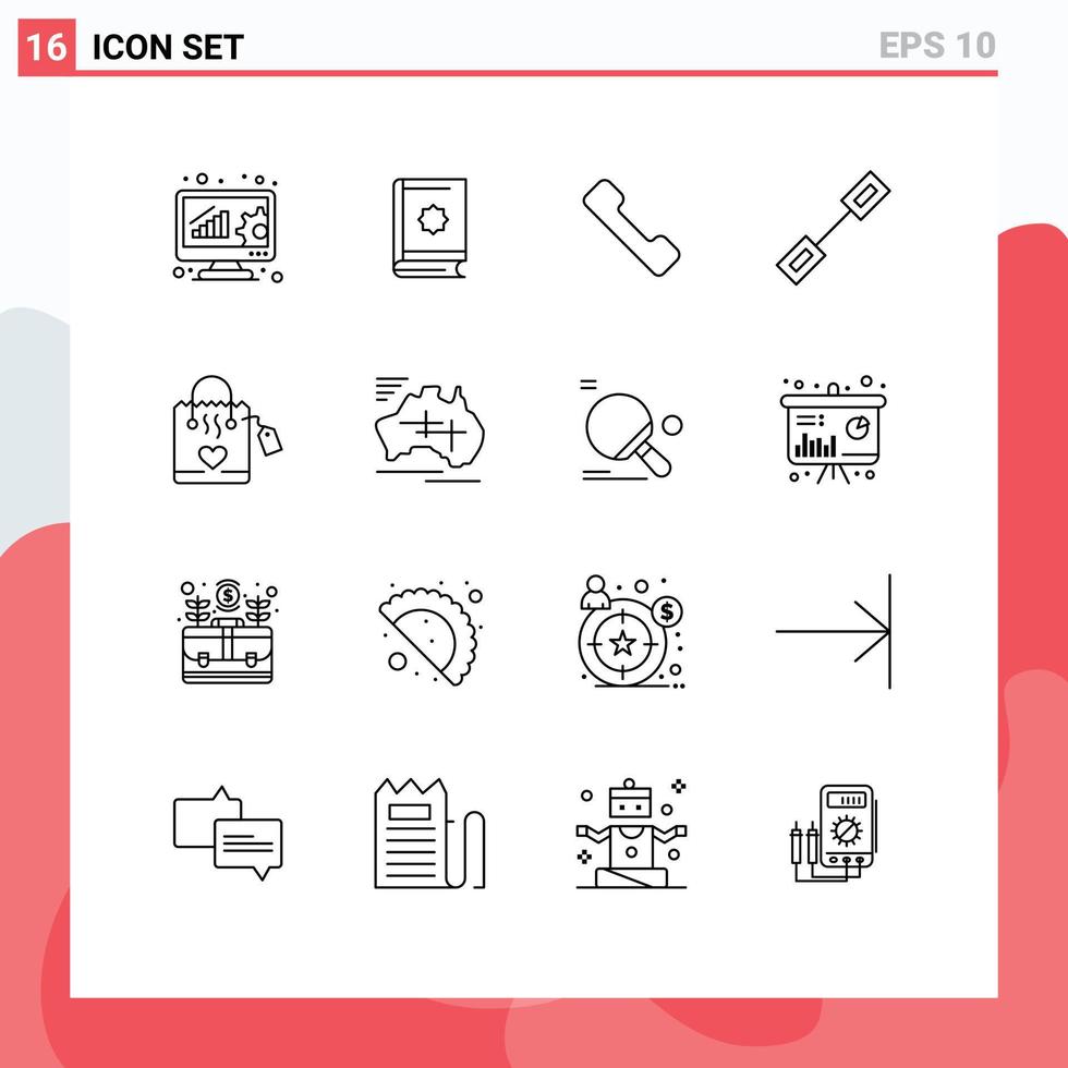 Set of 16 Modern UI Icons Symbols Signs for love linked star link chain Editable Vector Design Elements