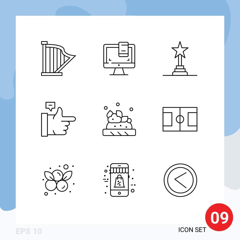 Pictogram Set of 9 Simple Outlines of food thumbs up screen like performance award Editable Vector Design Elements
