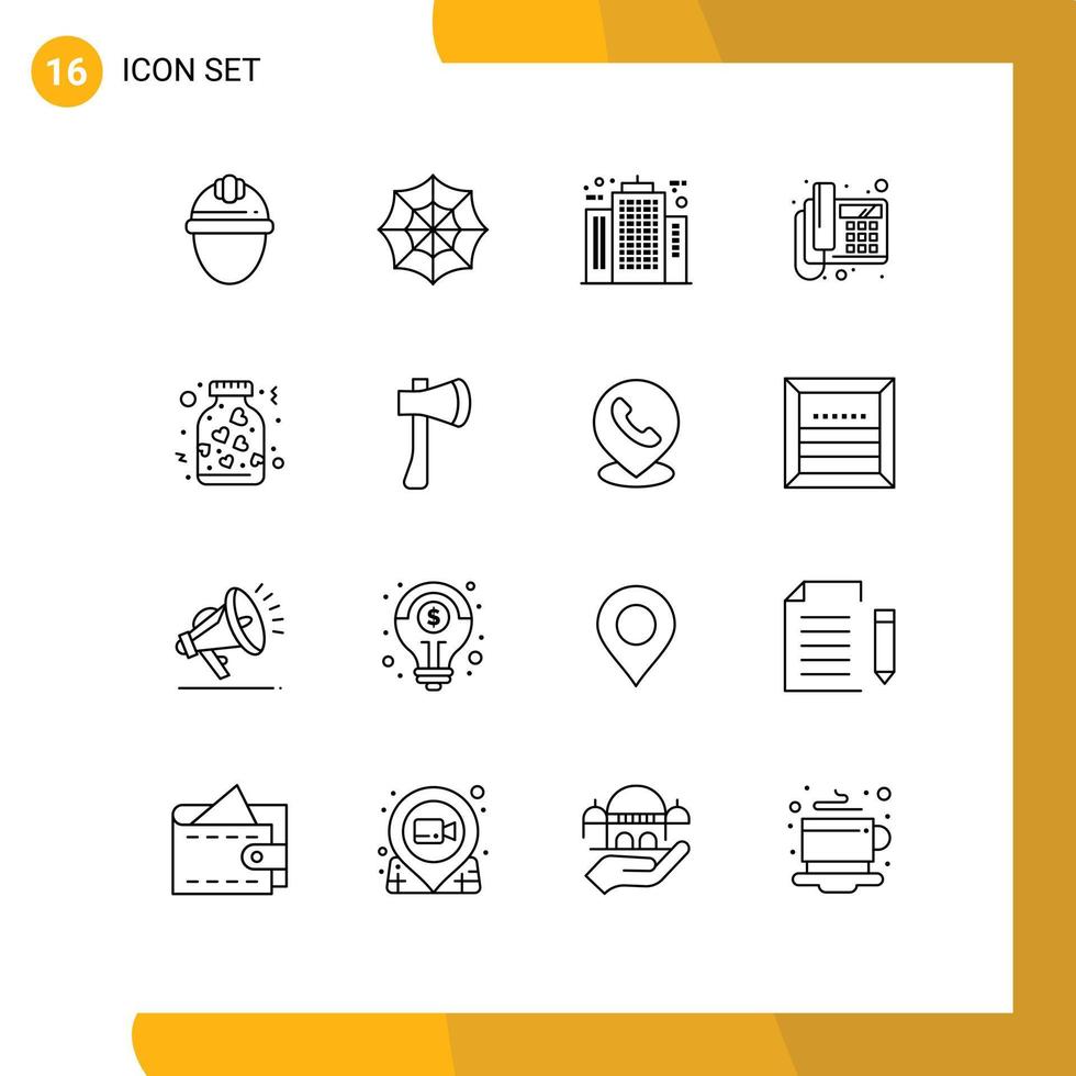 grupo de 16 esboza signos y símbolos para elementos de diseño de vectores editables de construcción de teléfono de arquitecto de teléfono de corazón
