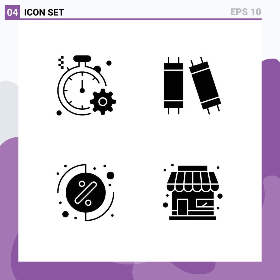 4 Universal Solid Glyphs Set for Web and Mobile Applications business menu quick lamp building Editable Vector Design Elements