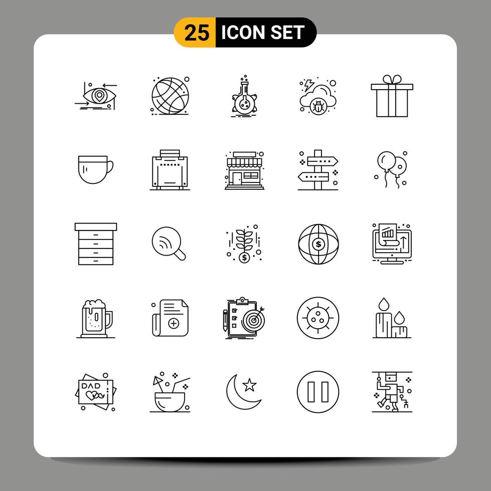 25 Universal Line Signs Symbols of malware infected school cloud tube Editable Vector Design Elements