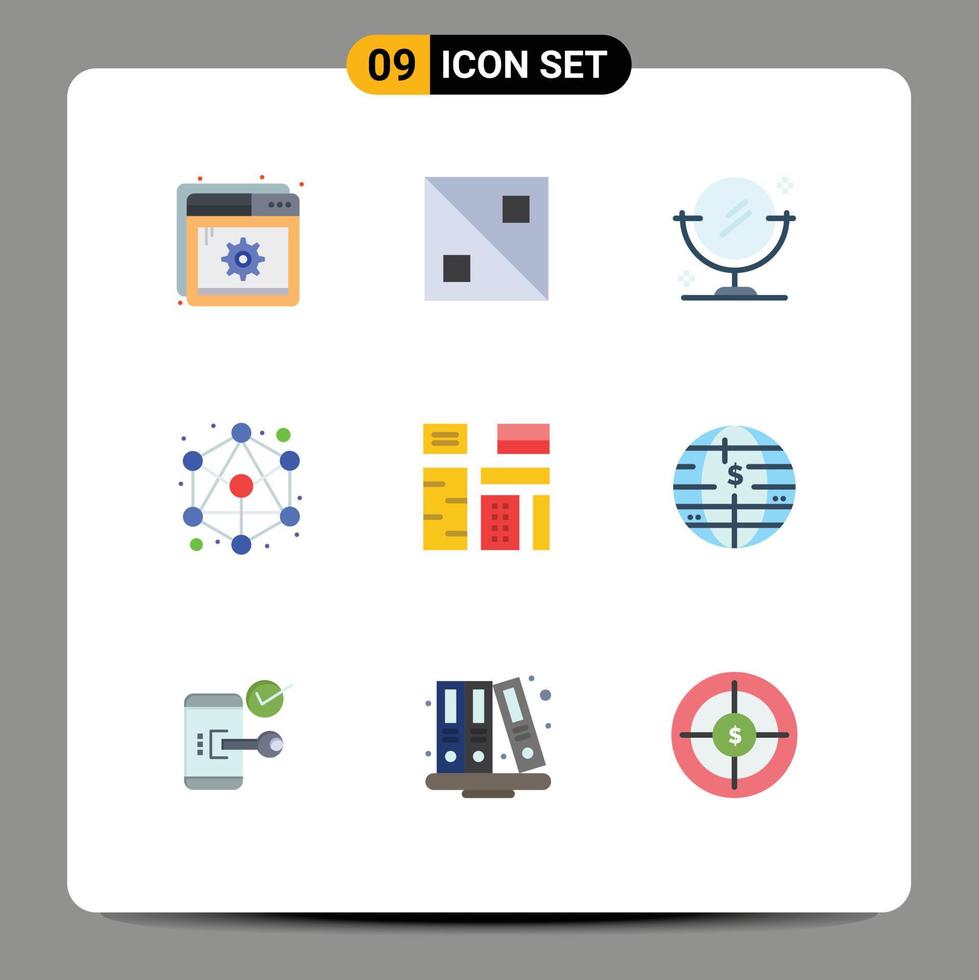 Flat Color Pack of 9 Universal Symbols of premium feature cleaning content network Editable Vector Design Elements