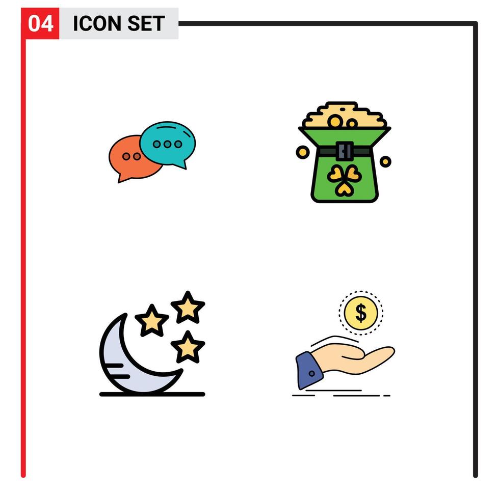 4 Creative Icons Modern Signs and Symbols of chat crescent dialogue green night Editable Vector Design Elements