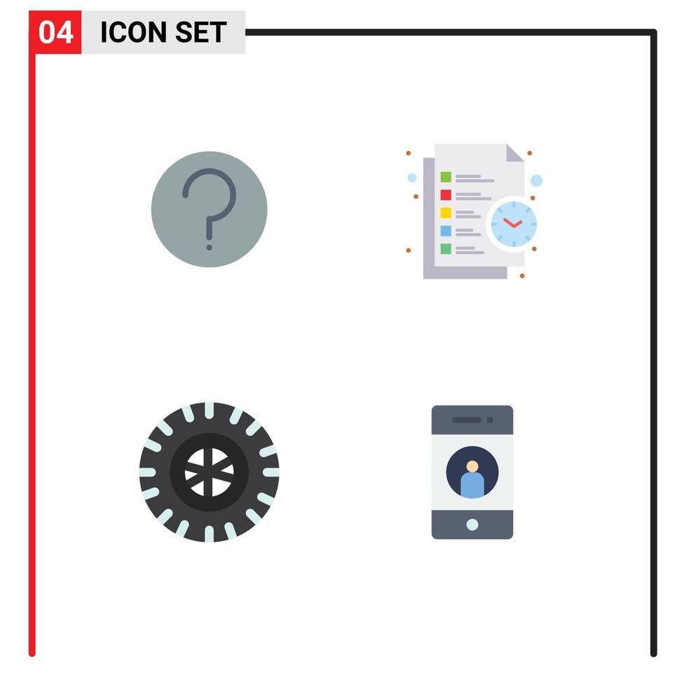 Mobile Interface Flat Icon Set of 4 Pictograms of basic car mark management wheel Editable Vector Design Elements