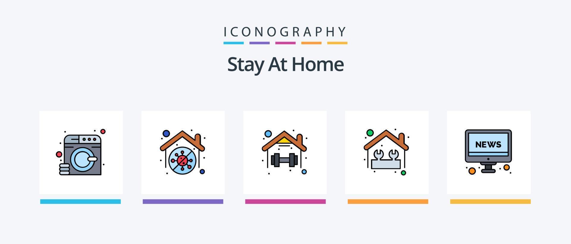 Stay At Home Line Filled 5 Icon Pack Including bucket. home. breakfast. calling. pan. Creative Icons Design vector