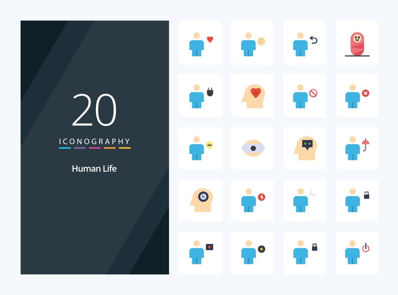 20 Human Flat Color icon for presentation vector