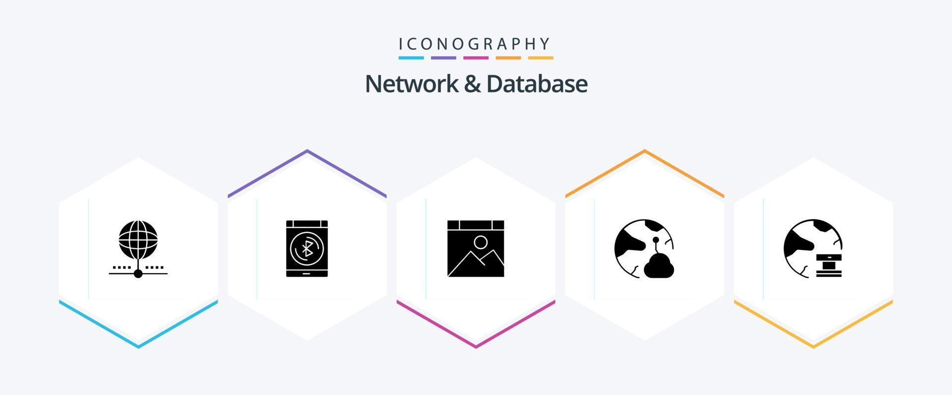 Network And Database 25 Glyph icon pack including network. cloud. smartphone. page vector