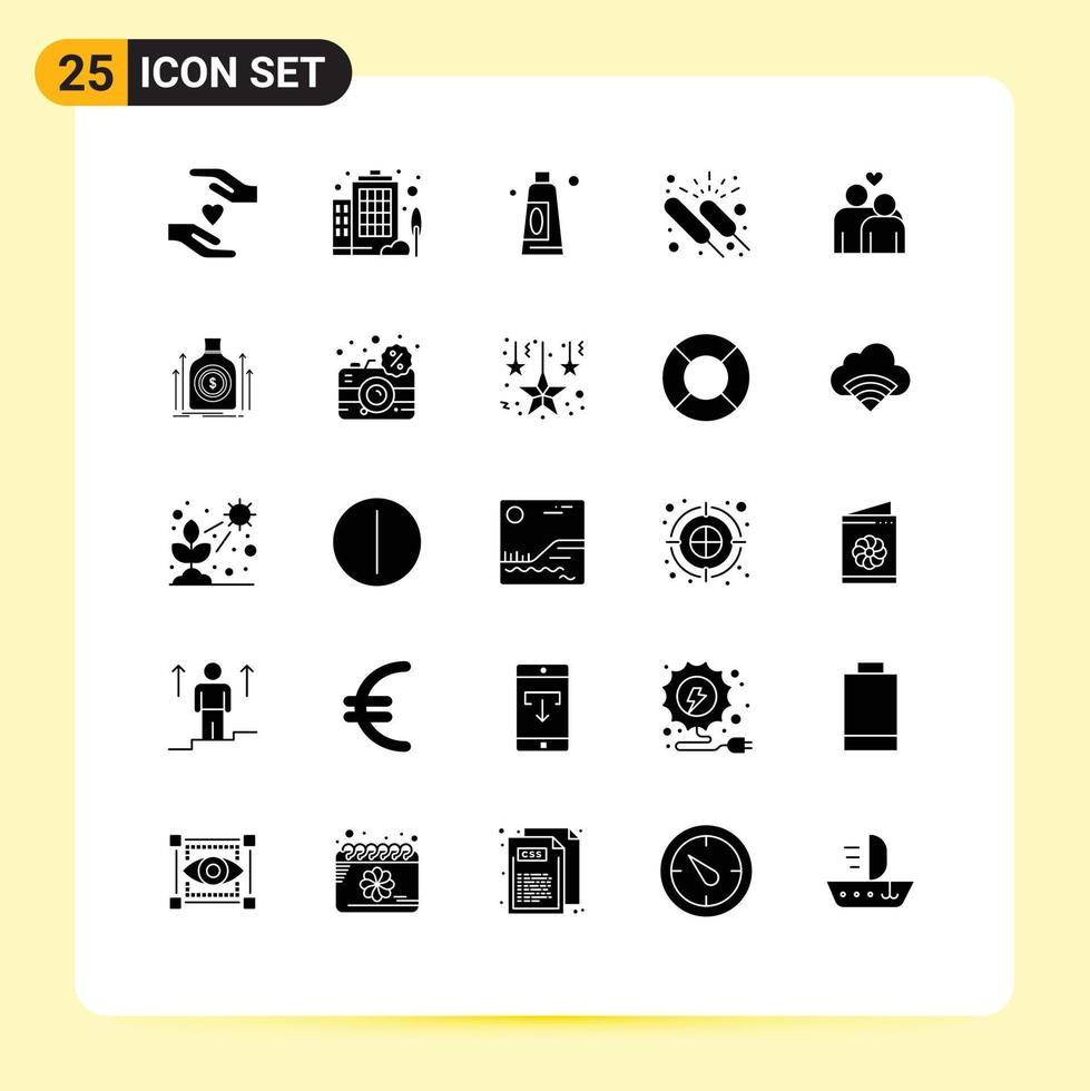 Pictogram Set of 25 Simple Solid Glyphs of heart love clean couple group Editable Vector Design Elements