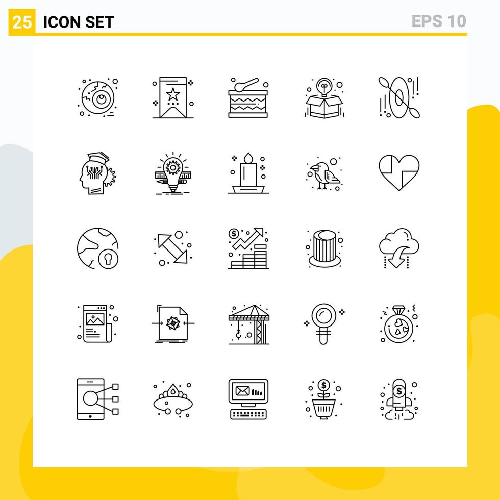 Stock Vector Icon Pack of 25 Line Signs and Symbols for knowledge hotel holiday canoe package Editable Vector Design Elements