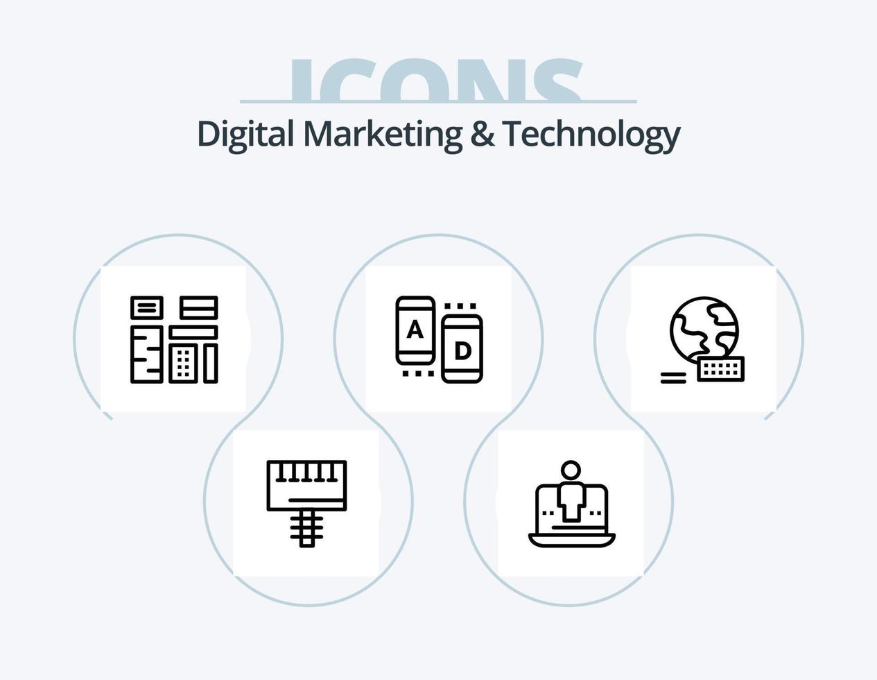 Digital Marketing And Technology Line Icon Pack 5 Icon Design. digital. digital. open. computer. digital vector
