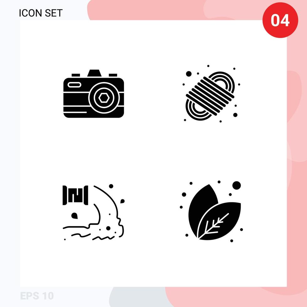 4 Creative Icons Modern Signs and Symbols of camera sewage camping rope rope water Editable Vector Design Elements