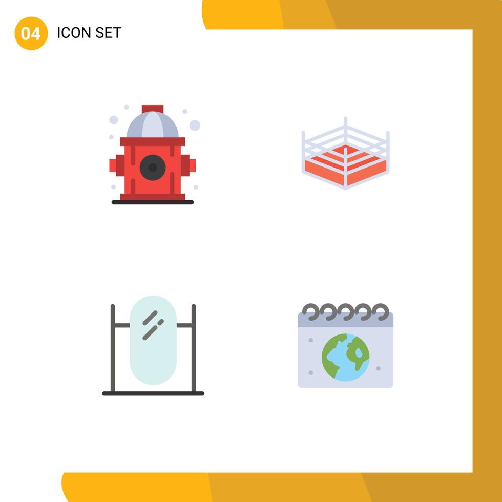 Editable Vector Line Pack of 4 Simple Flat Icons of fire mirror boxing floor globe Editable Vector Design Elements