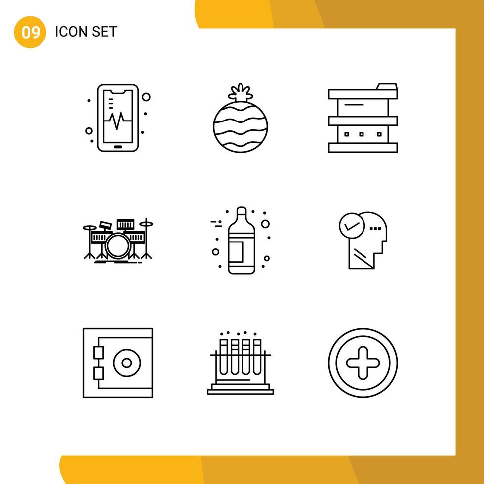 9 Creative Icons Modern Signs and Symbols of wine alcohol hazardous musical instrument Editable Vector Design Elements
