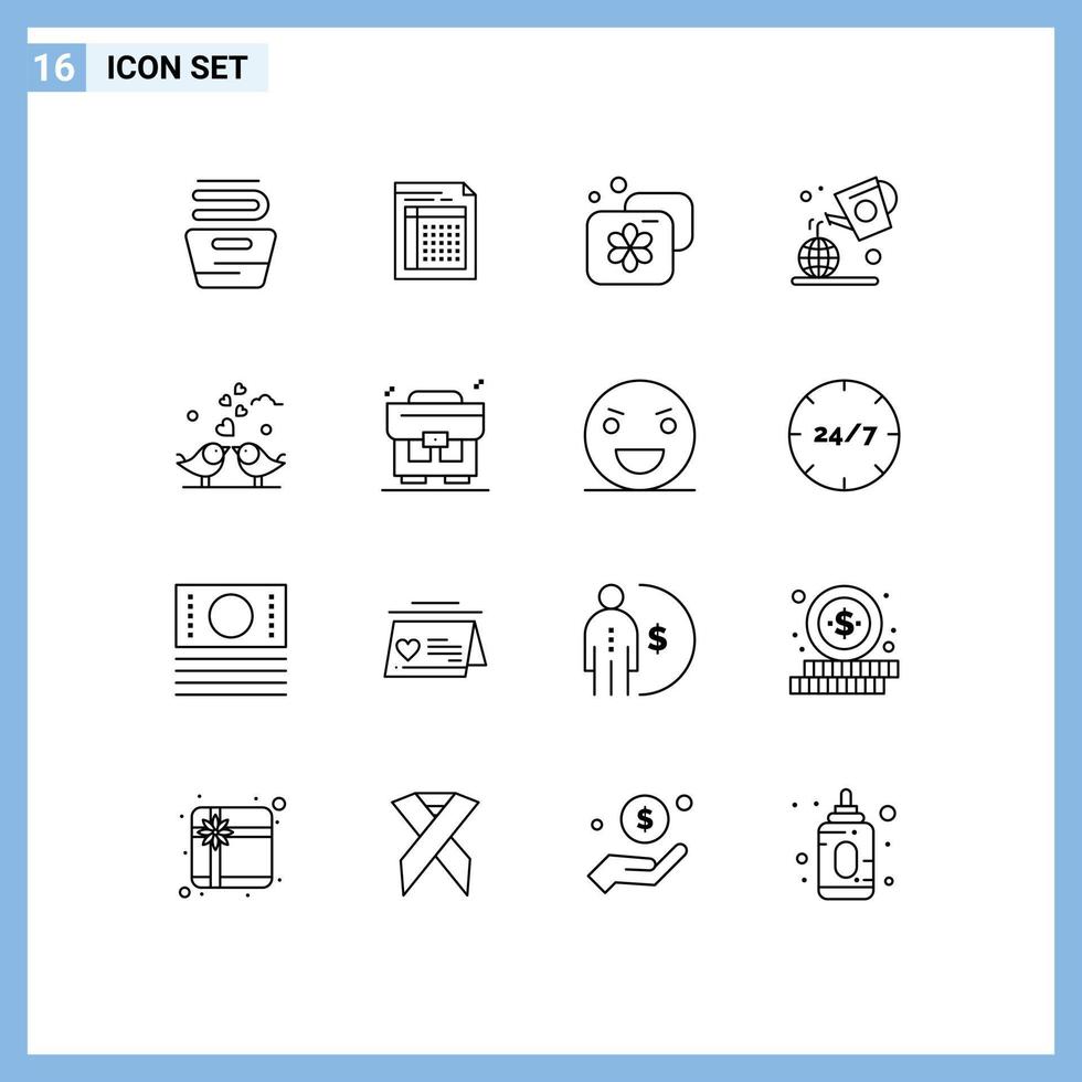 Outline Pack of 16 Universal Symbols of day spa form facility accommodation Editable Vector Design Elements