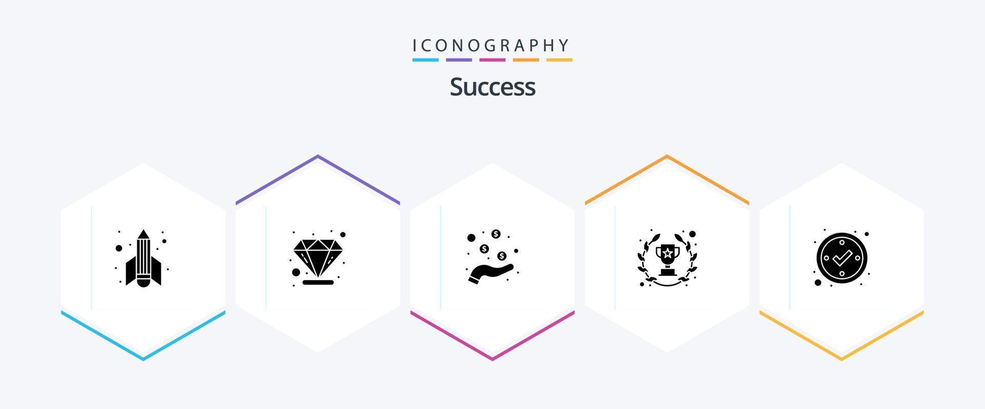 Sucess 25 Glyph icon pack including tick. check. money reward. success. awards vector