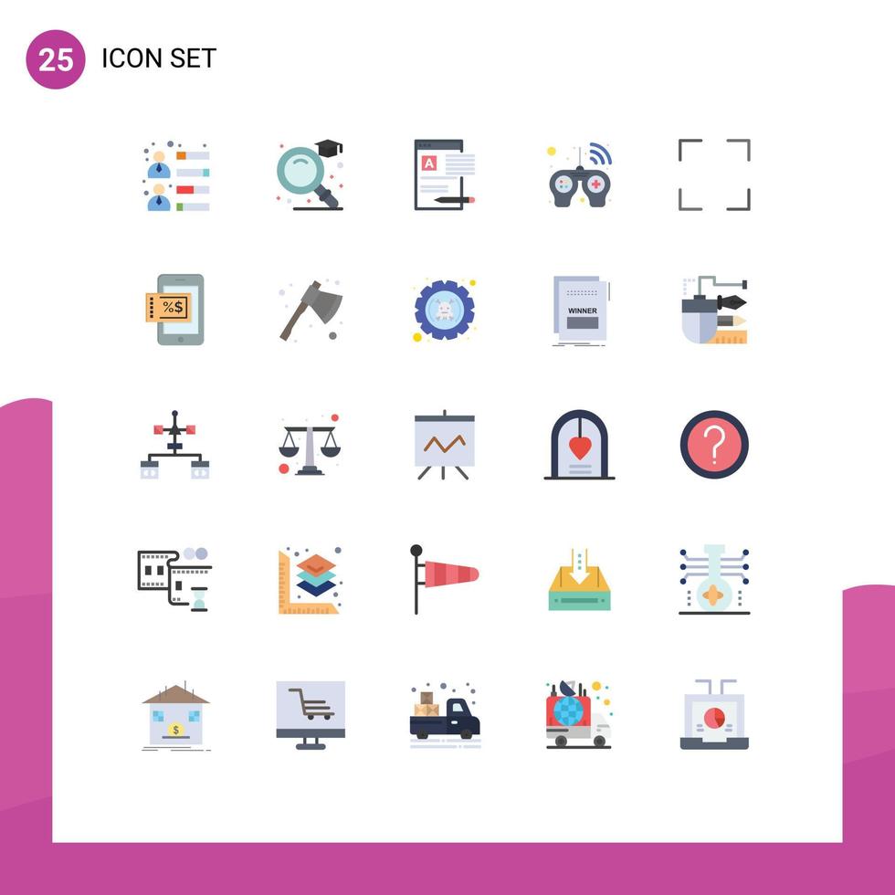 Pictogram Set of 25 Simple Flat Colors of full screen smart news player controller Editable Vector Design Elements